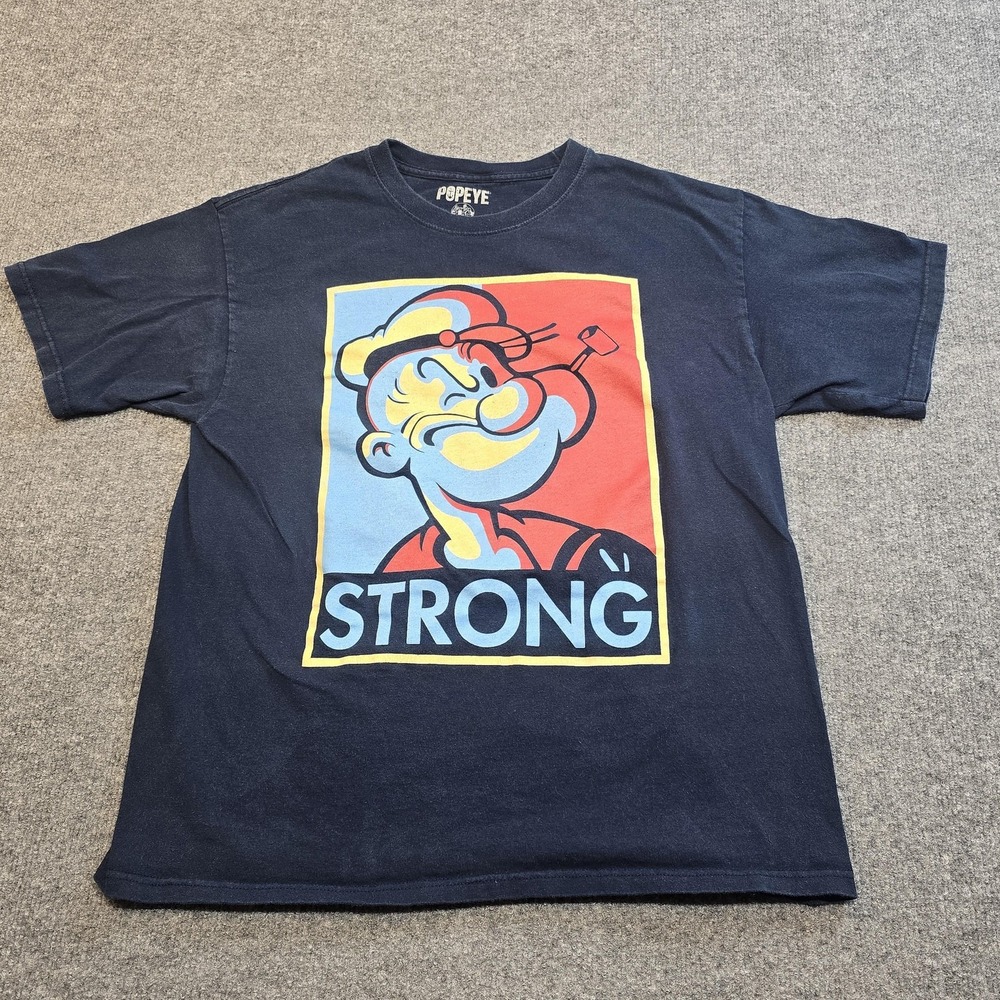 Popeye Shirt Mens Large Navy Blue Strong Graphic Crewneck Tee Cartoon 2019